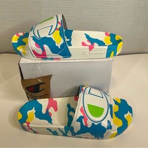 Champion Kids Slide Sandals - Blue, Yellow, Pink